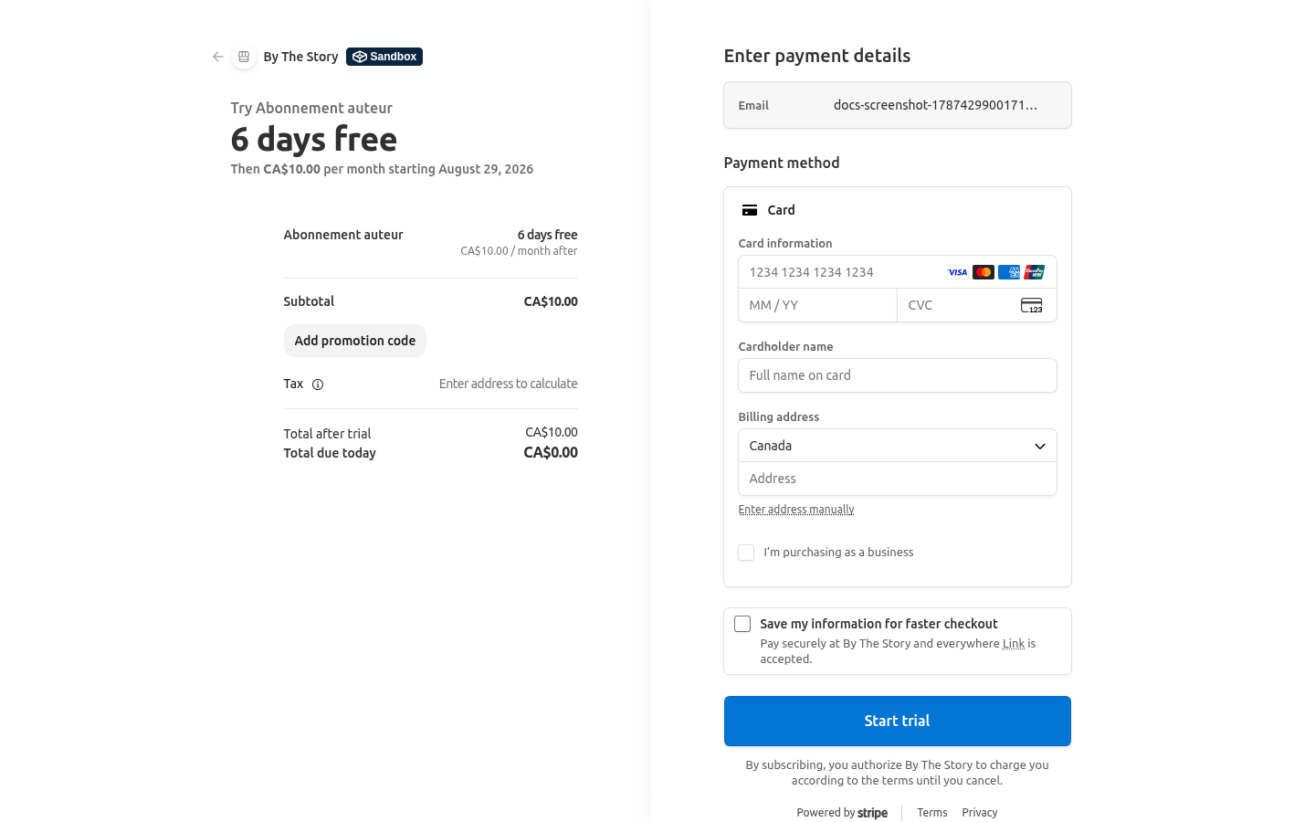 Page de paiement Stripe Checkout