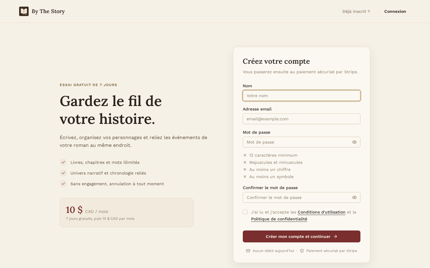 Formulaire de création de compte