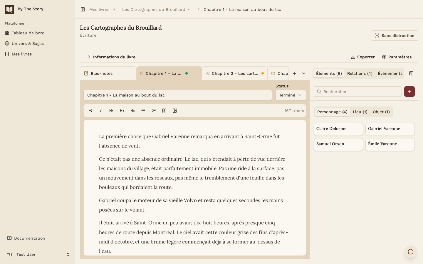Éditeur visuel d'un chapitre