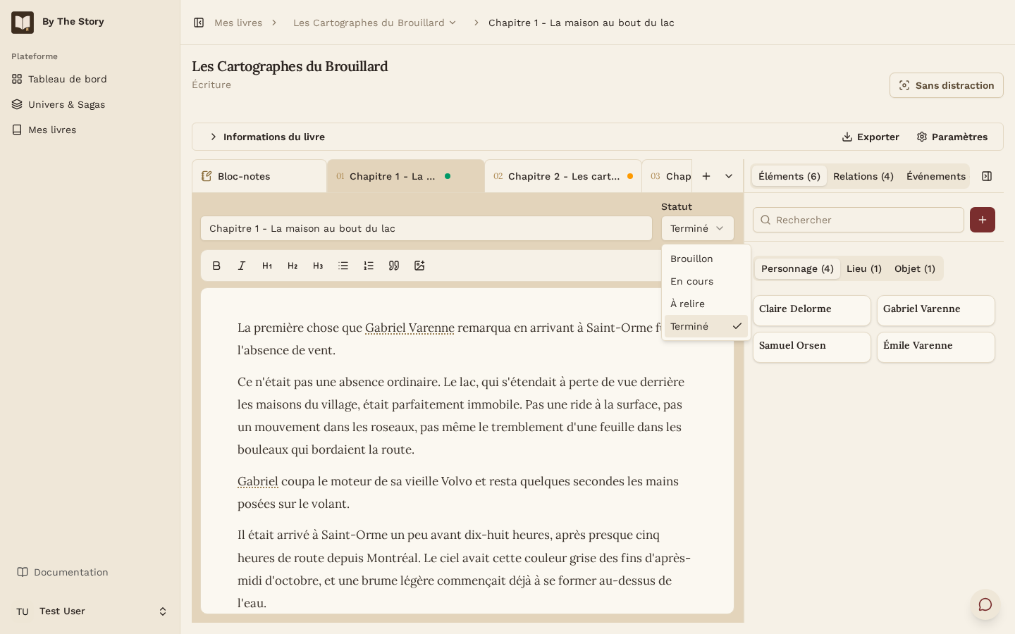 Sélecteur de statut d'un livre