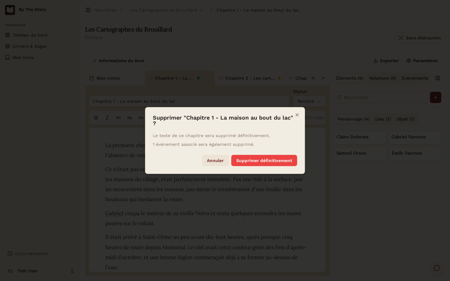 Confirmation de suppression d'un chapitre